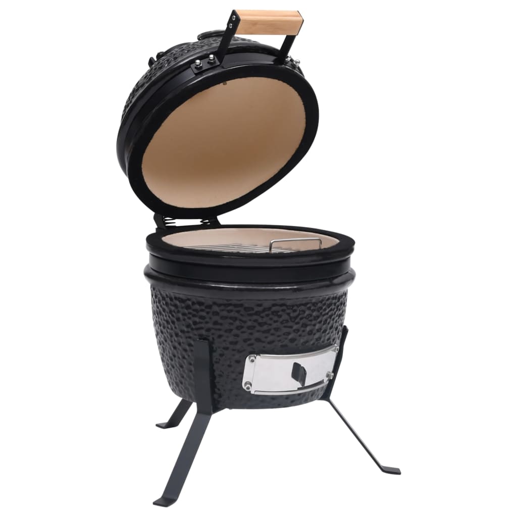 2-in-1 Kamado Barbecue Grill Smoker Ceramic 56 cm Black