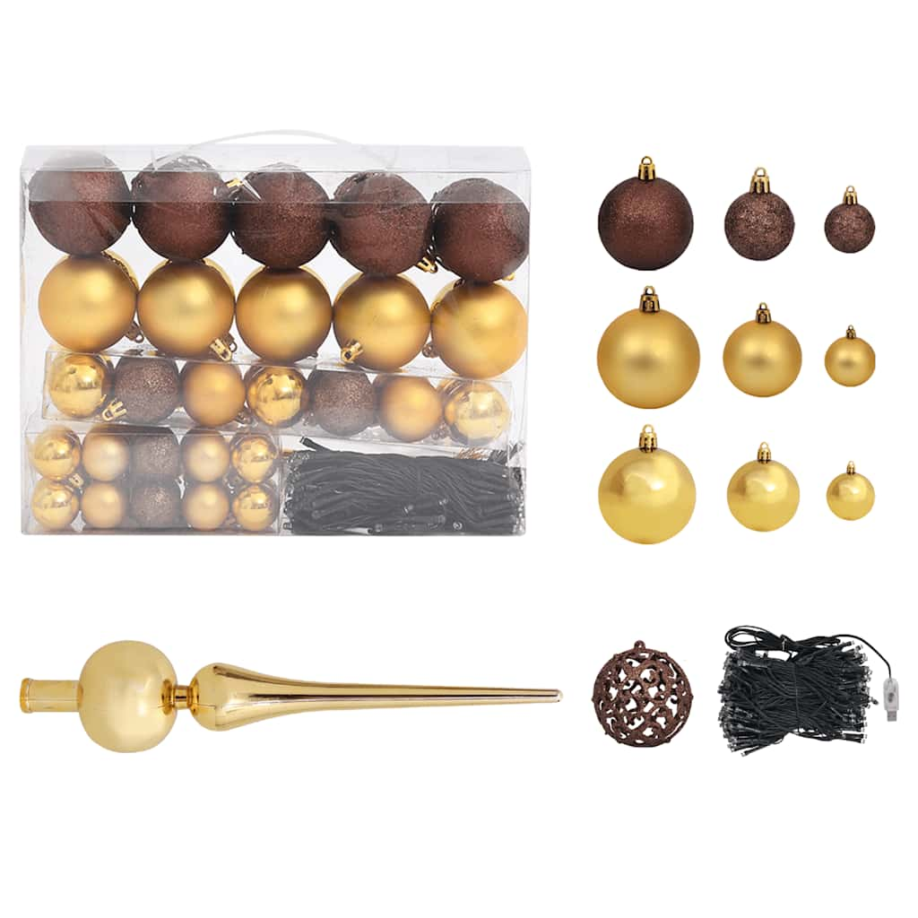 Artificial Pre-lit Christmas Tree with Ball Set Gold 180 cm PET