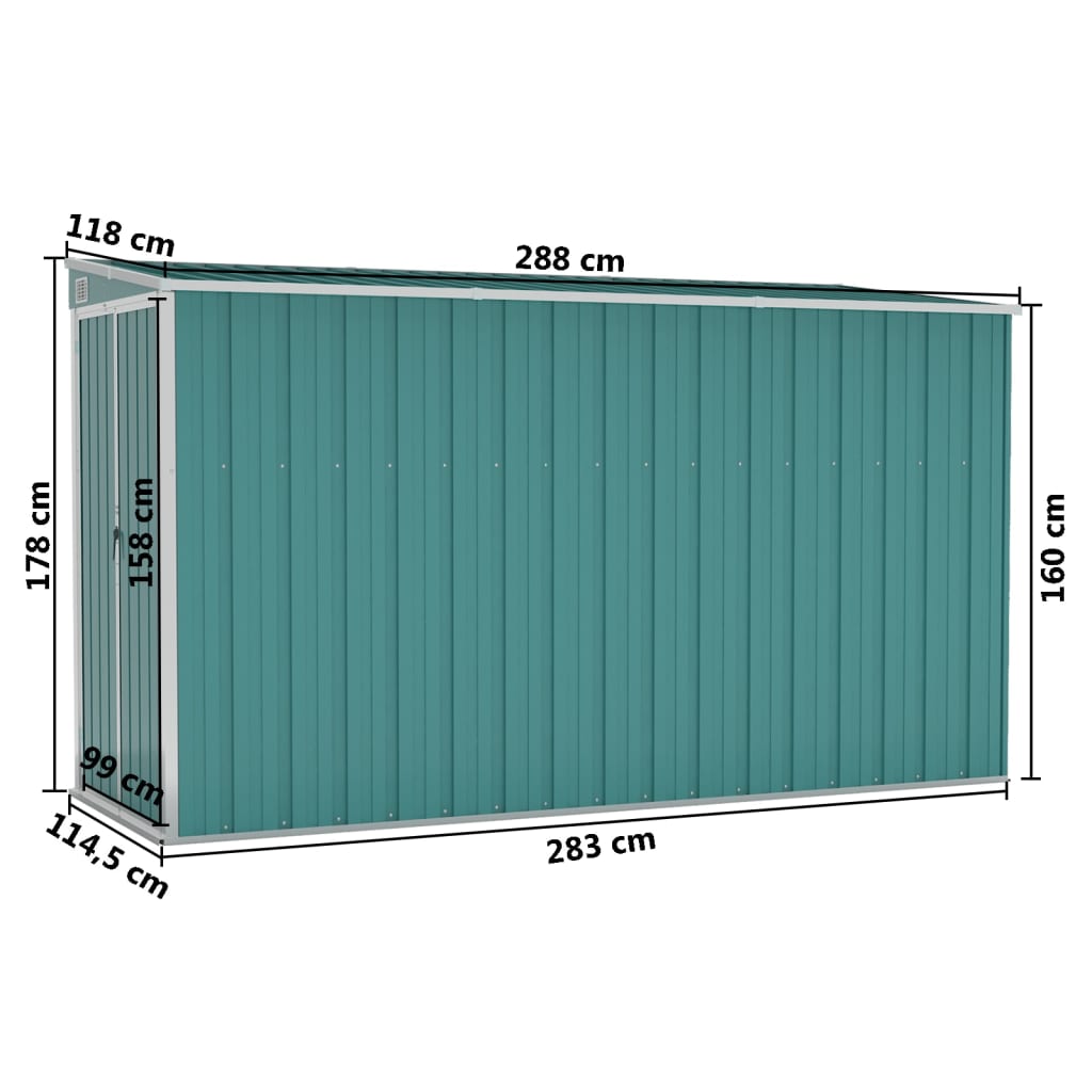 Wall-mounted Garden Shed Green 118x288x178 cm Galvanised Steel