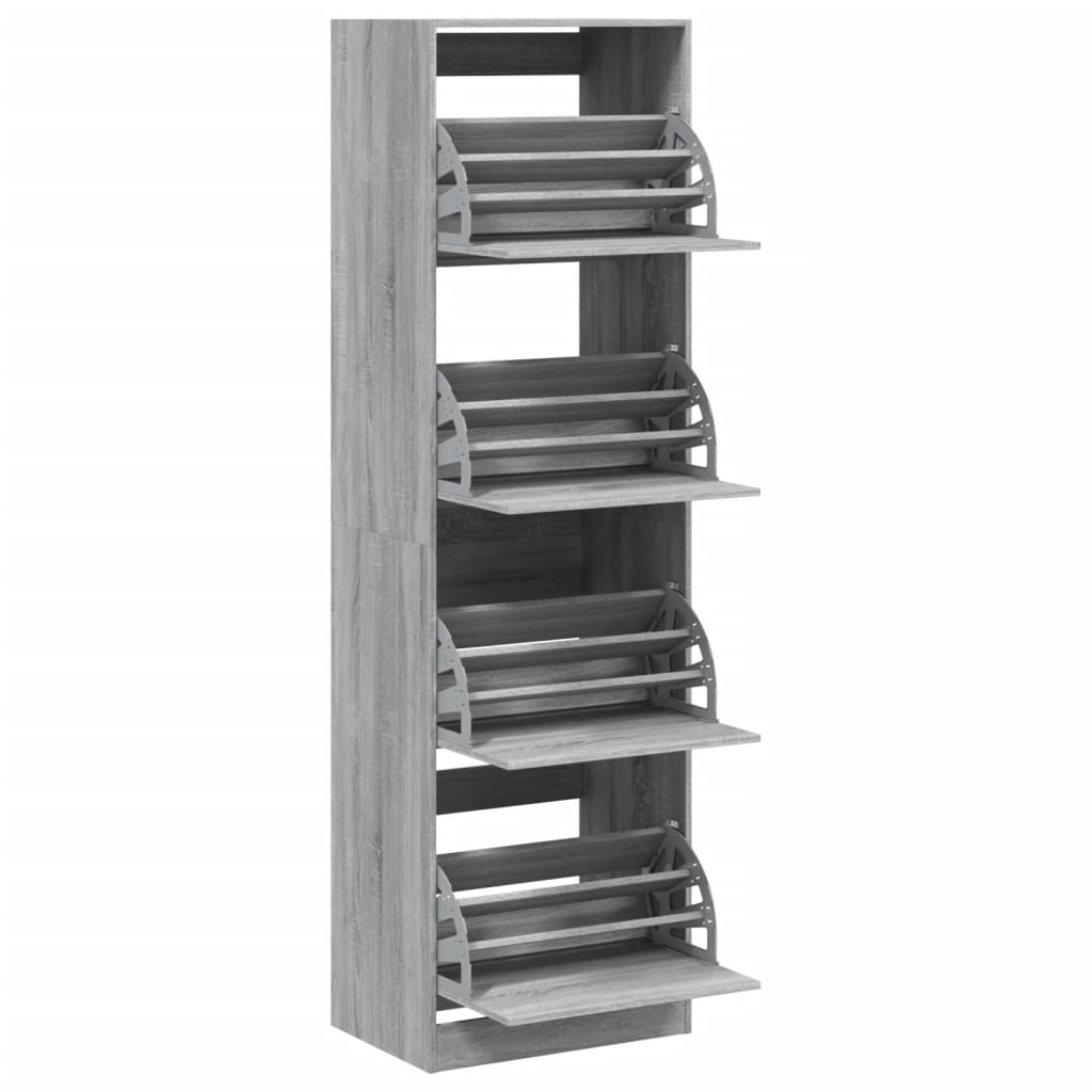 Shoe Cabinet with 4 Flip-Drawers Grey Sonoma 60x42x204 cm