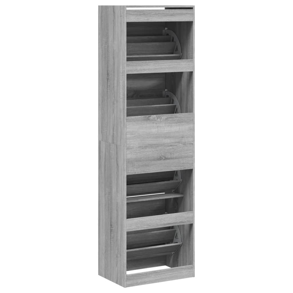 Shoe Cabinet with 4 Flip-Drawers Grey Sonoma 60x42x204 cm