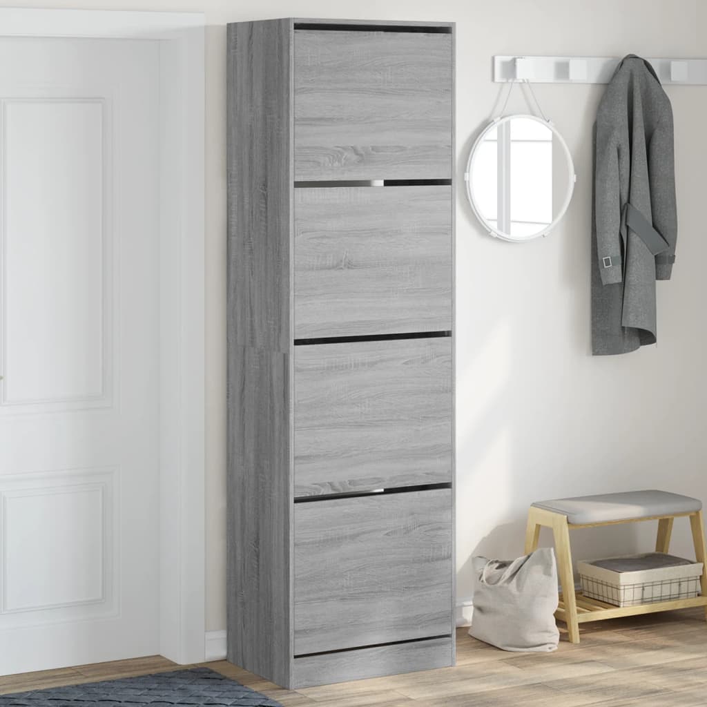 Shoe Cabinet with 4 Flip-Drawers Grey Sonoma 60x42x204 cm