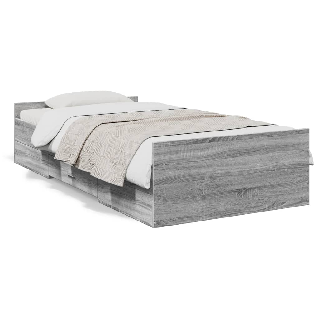 Bed Frame with Drawers without Mattress Grey Sonoma 90x200 cm