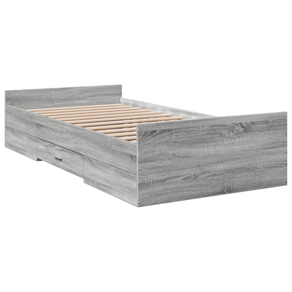 Bed Frame with Drawers without Mattress Grey Sonoma 90x200 cm