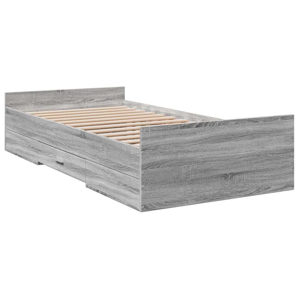 Bed Frame with Drawers without Mattress Grey Sonoma 90x200 cm