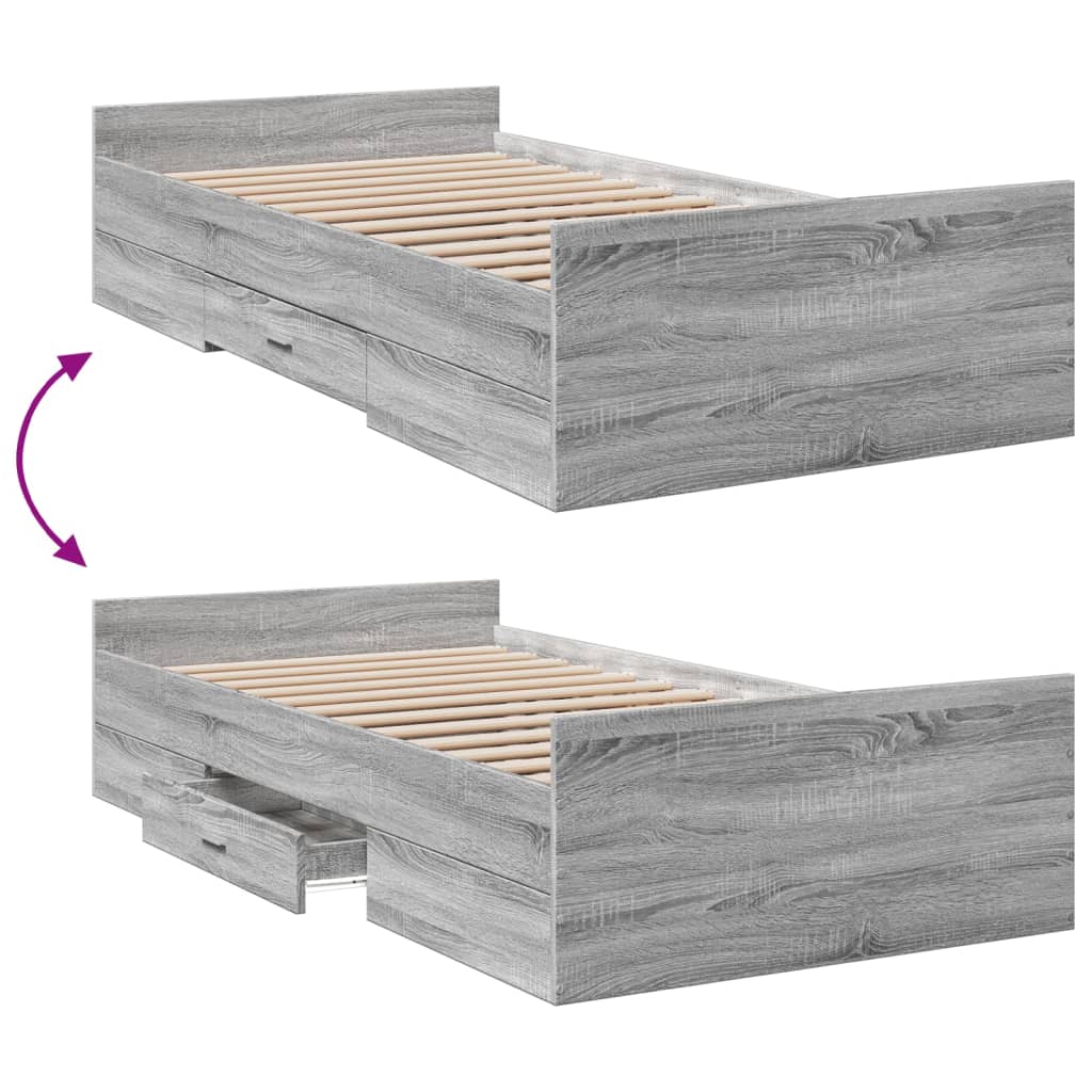 Bed Frame with Drawers without Mattress Grey Sonoma 90x200 cm