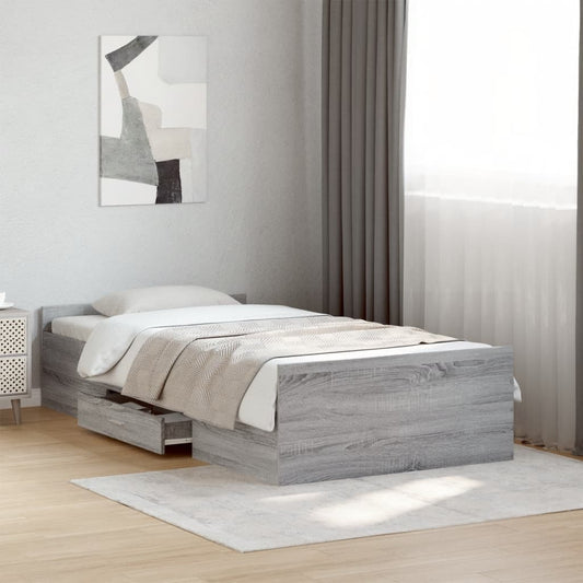 Bed Frame with Drawers without Mattress Grey Sonoma 90x200 cm