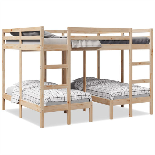 Triple Bunk Bed Frame 140x200/70x140 cm Solid Wood Pine